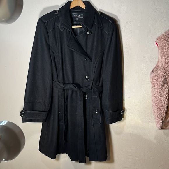 Long Peacoat Style sz 3X Giacca Gallery woman Black wool blend - Picture 2 of 10